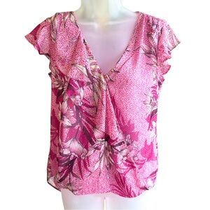 NWT White House Black Market Sunset Floral Flutter Sleeve Blouse Size 6